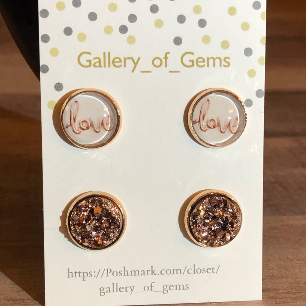 *Last 1* Love Rose Gold Druzy Earring Set! - Picture 6 of 7
